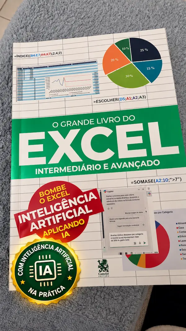 Capa de O Grande Livro do Excel com selo de Inteligência Artificial Aplicando IA